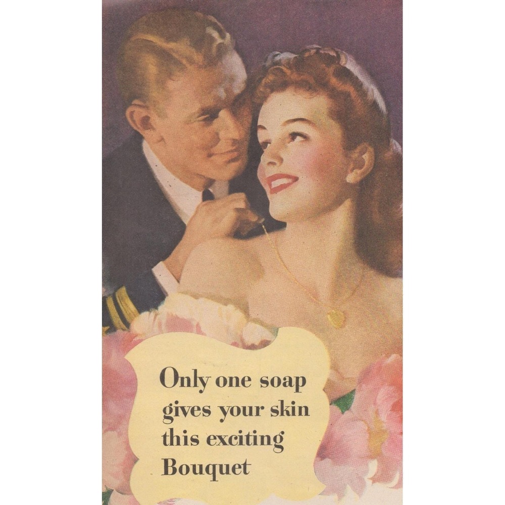 Vintage 1945 Cashmere Bouquet Soap Print Ad Romantic Beauty Bathroom Decor